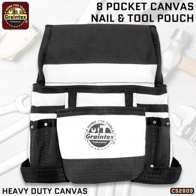 CS2809:: 8 Pocket Nail & Tool Pouch Heavy Duty Canvas