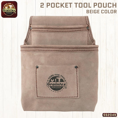 SS2049 :: 2 Pocket Nail & Tool Pouch Beige Color Suede Leather