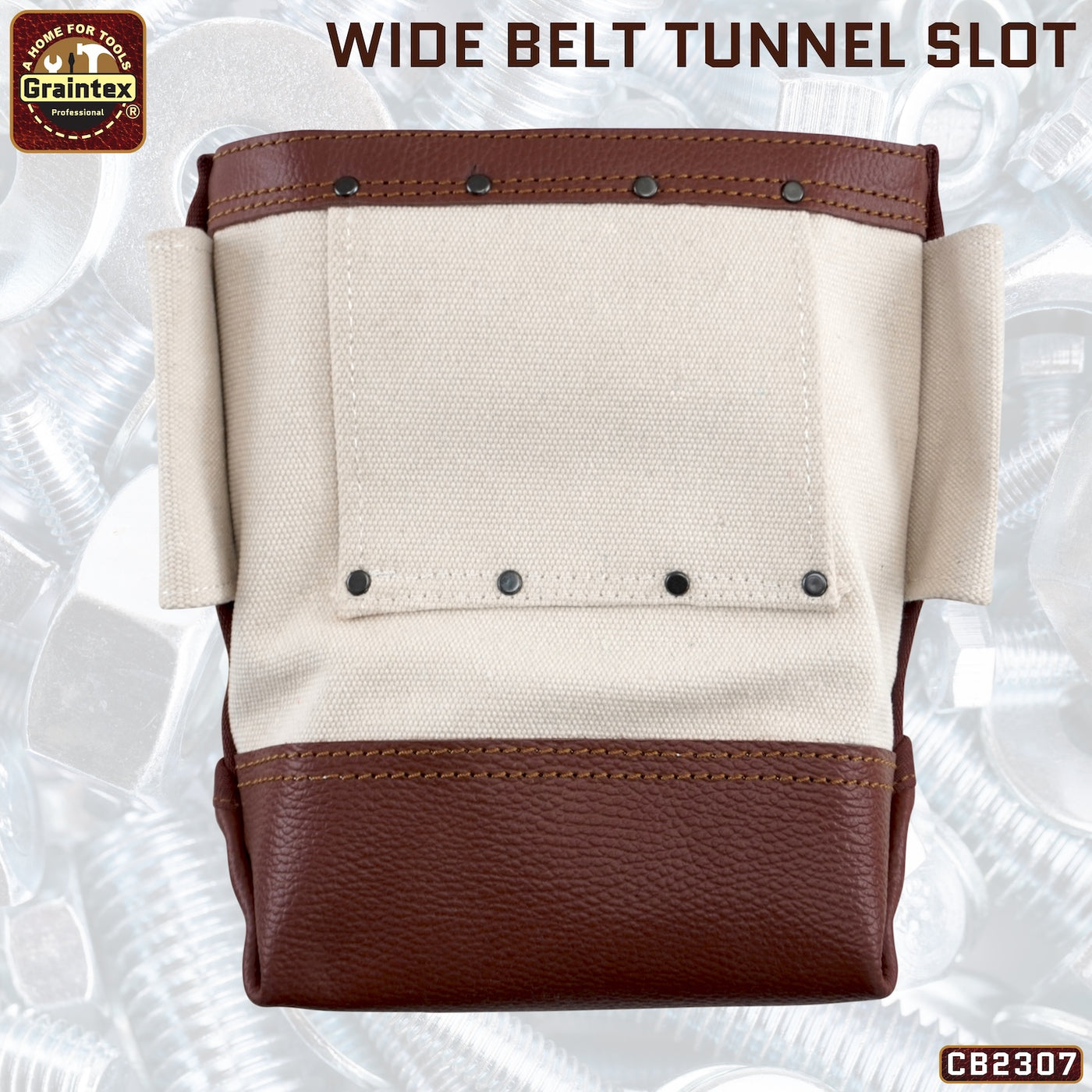 CB2307 :: Nut & Bolt Bag Heavy Duty White Canvas/Rugged Top Grain Leather