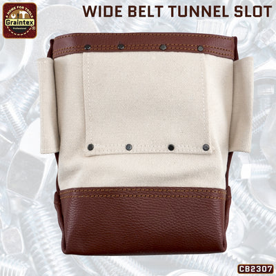 CB2307 :: Nut & Bolt Bag Heavy Duty White Canvas/Rugged Top Grain Leather