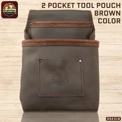 OS2318 :: 2 Pocket Nail & Tool Pouch Brown Color Top Grain Oil Tanned Leather