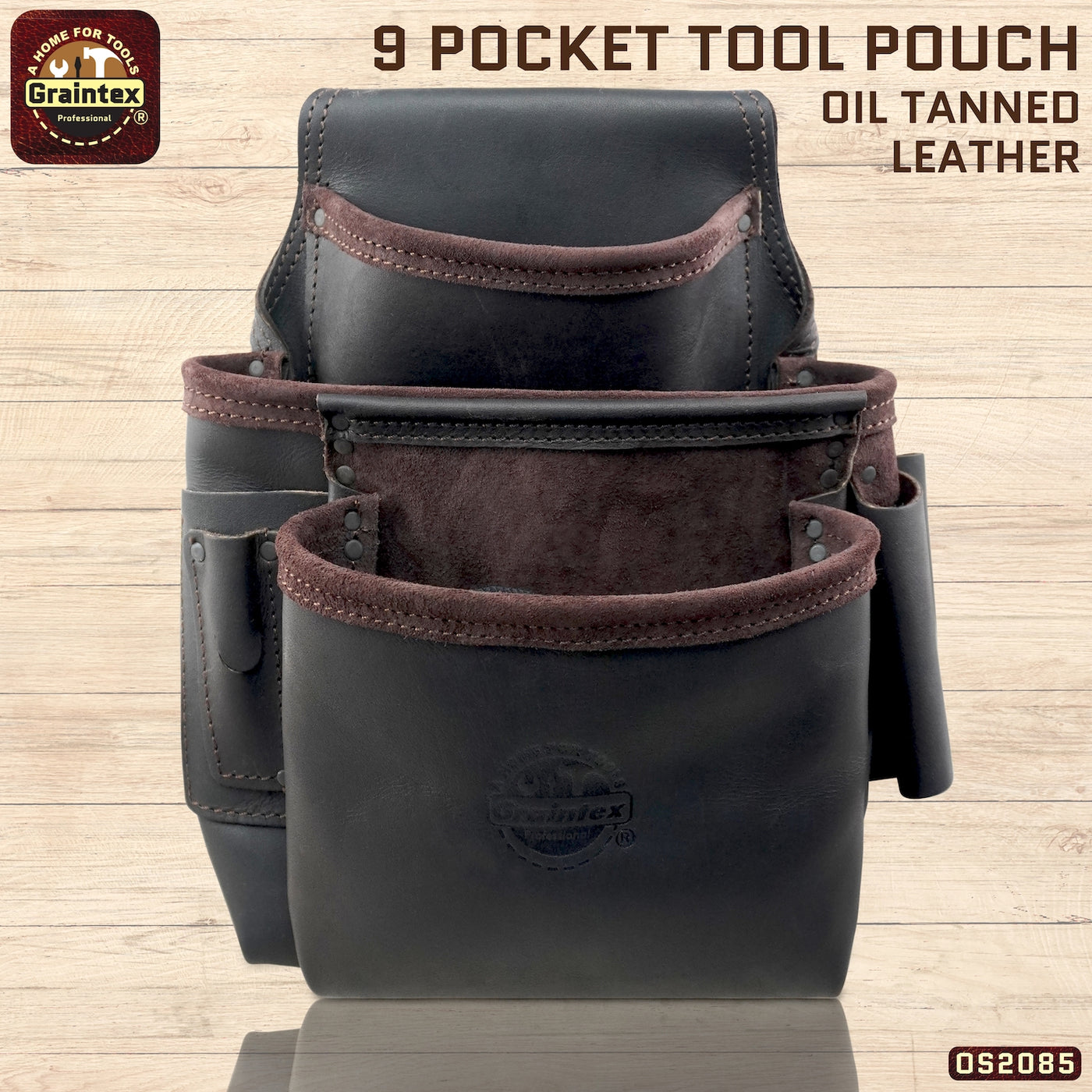 OS2085 :: 9 Pocket Framer’s Nails & Tools Pouch Brown Color Top Grain Oil Tanned Leather