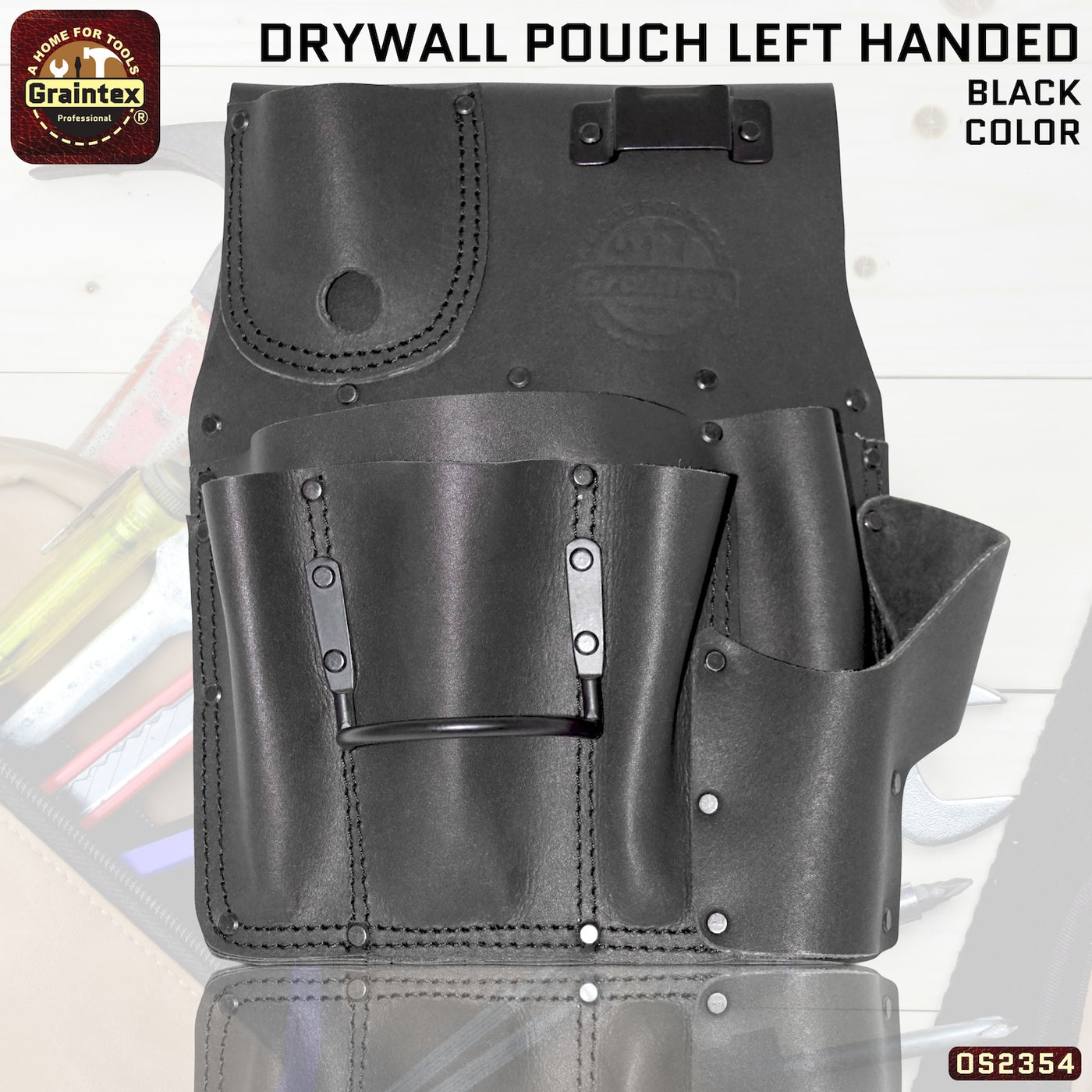 OS2354 :: Drywall Pouch Left Handed Black Color Top Grain Leather