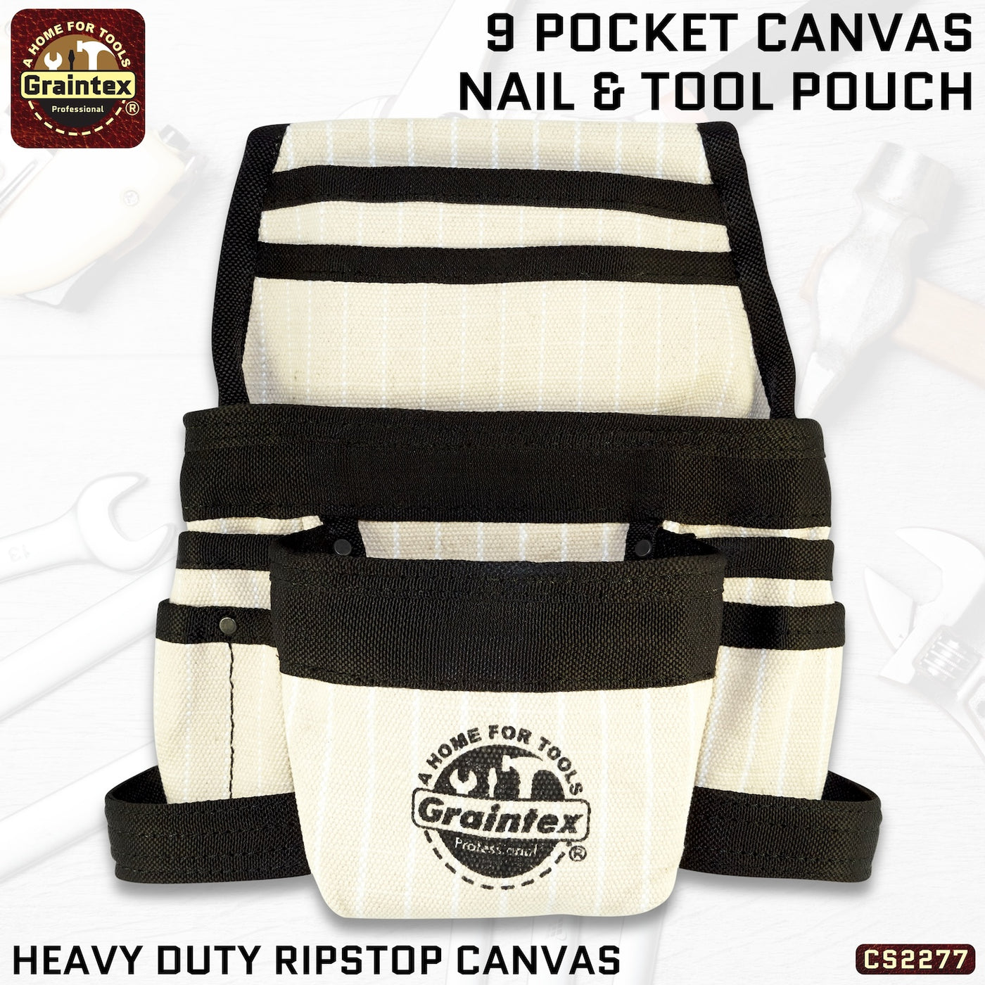 CS2277 :: 9 Pocket Nail & Tool Pouch Ripstop Canvas