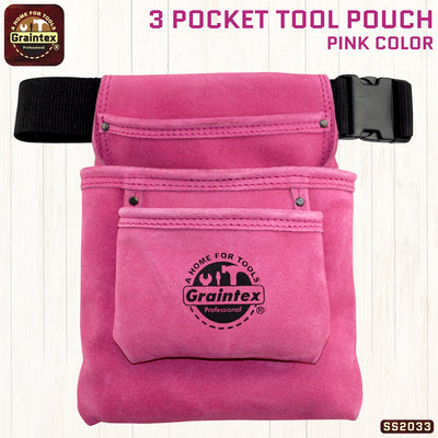 SS2033 :: 3 Pocket Nail & Tool Pouch Pink Color Suede Leather with Belt
