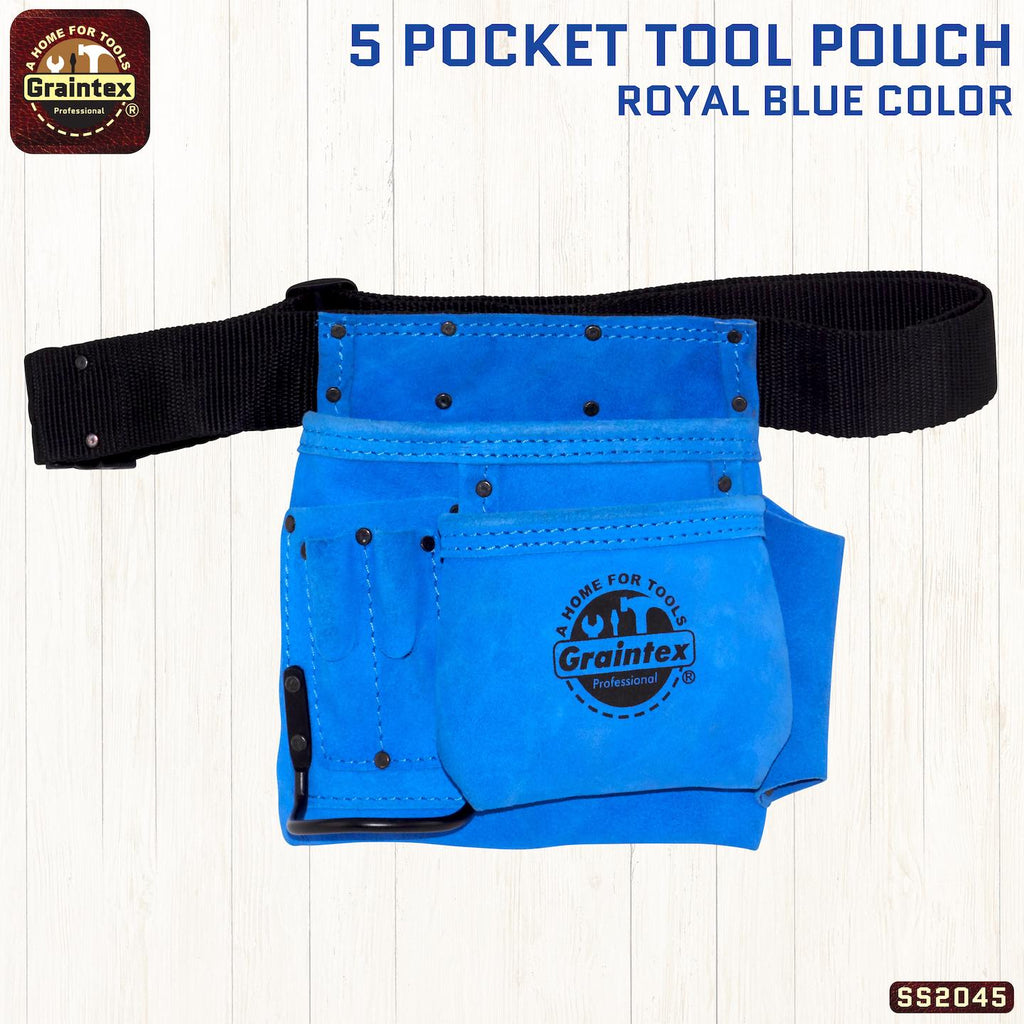 SS2045 :: 5 Pocket Nail & Tool Pouch Blue Color Suede Leather with