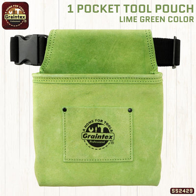 SS2429 :: 1 Pocket Nail & Tool Pouch Lime Green Color Suede Leather with Belt