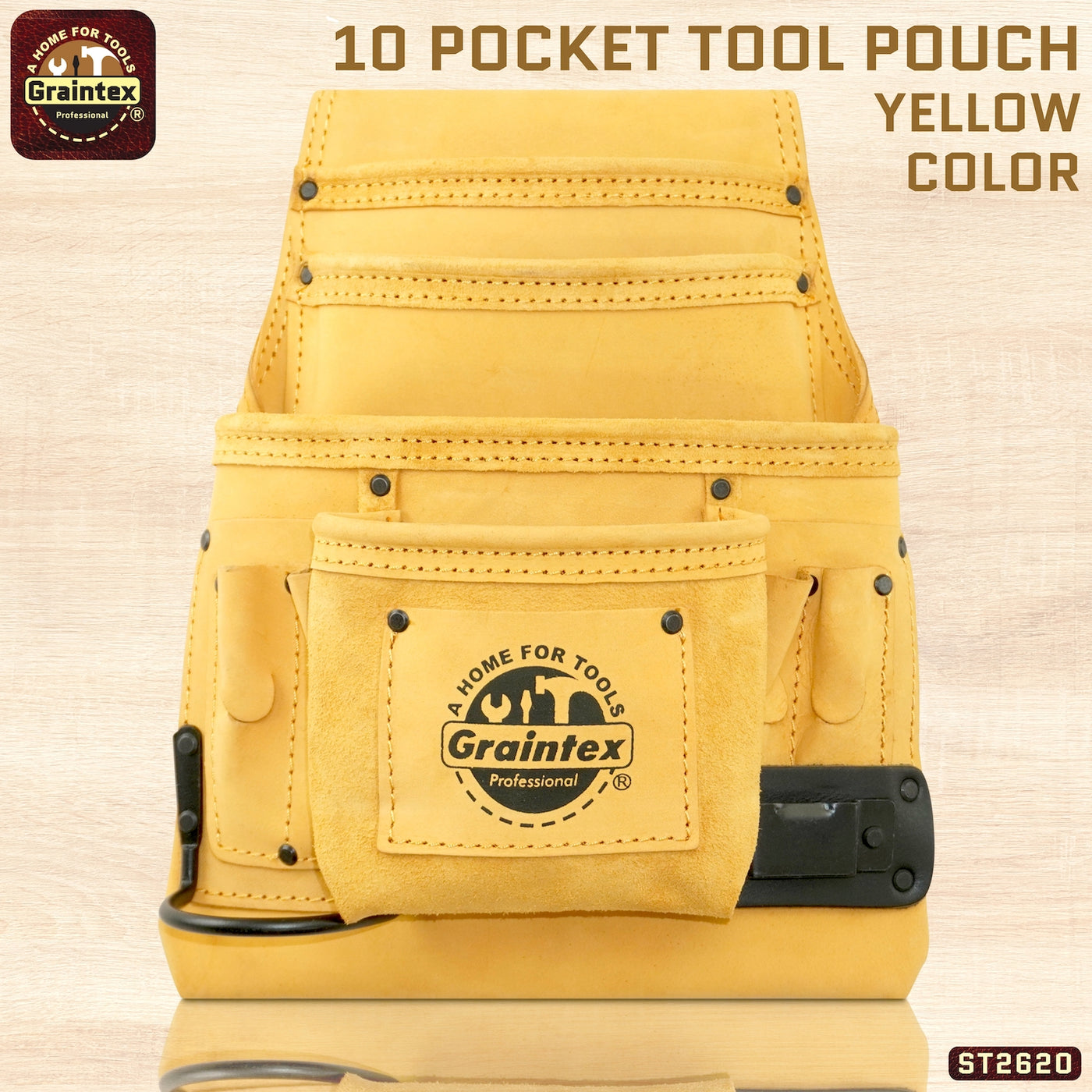ST2620 :: 10 Pocket Nail & Tool Pouch Yellow Color Top Grain Leather