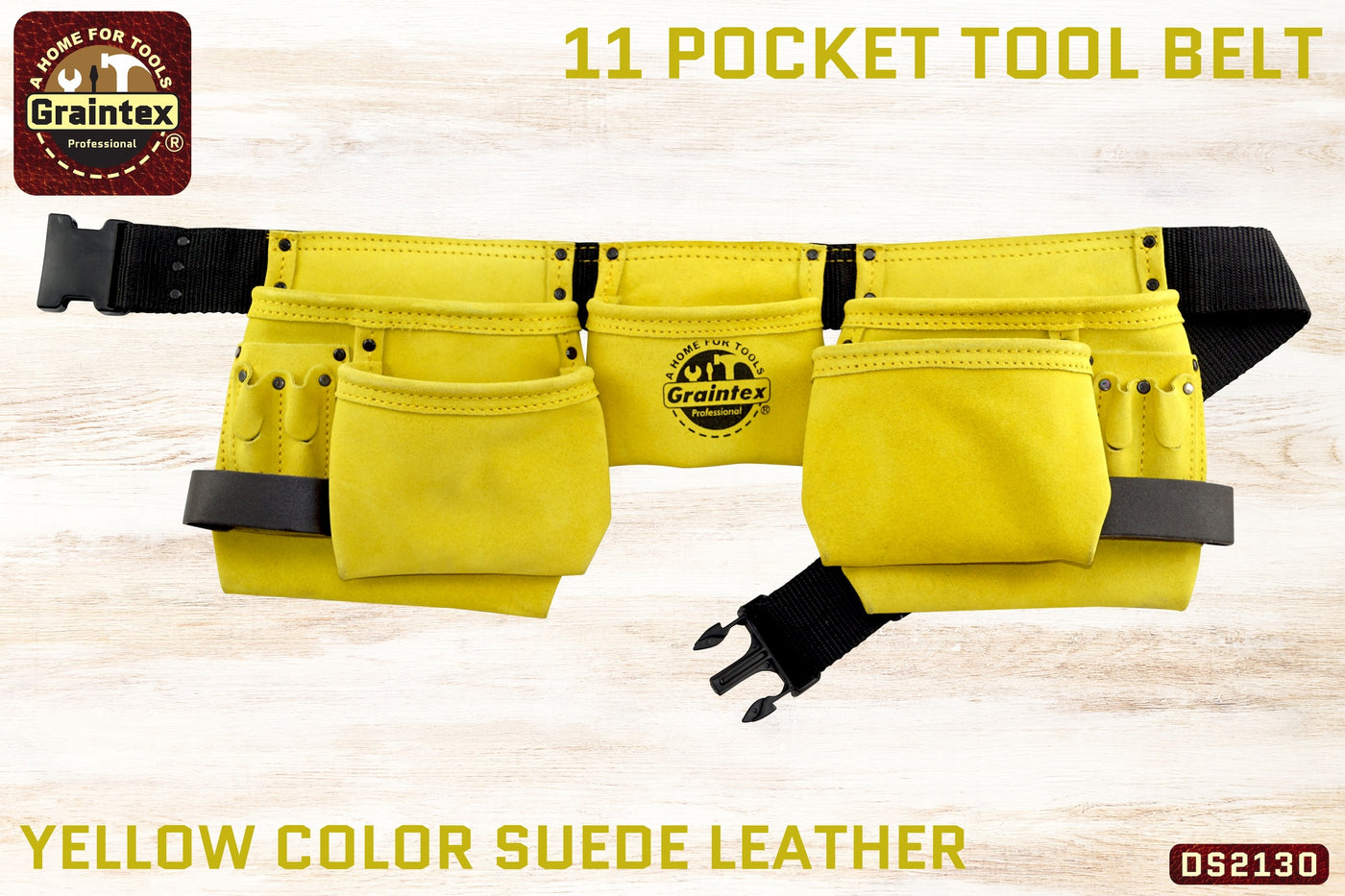 DS2130 :: 11 POCKET TOOL BELT YELLOW COLOR SUEDE LEATHER