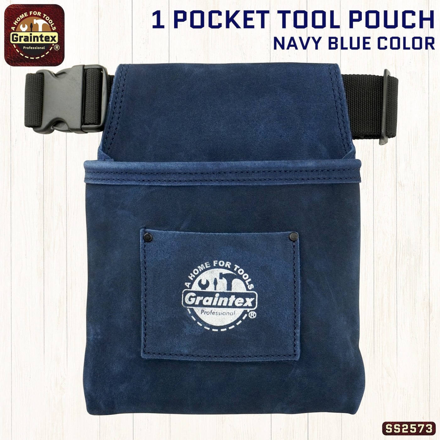 SS2573 :: 1 Pocket Nail & Tool Pouch Navy Blue Color Suede Leather with Belt