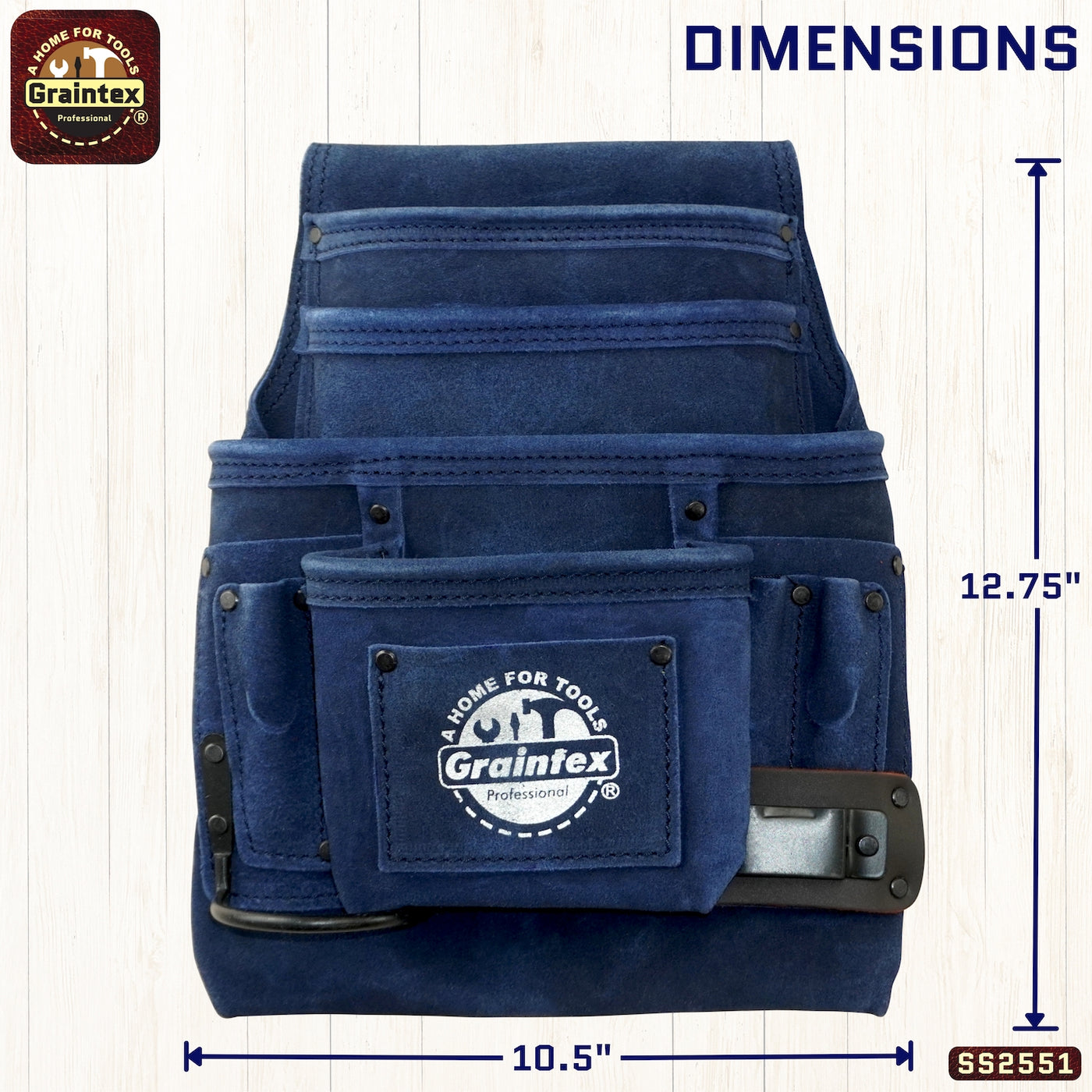SS2551 :: 10 Pocket Nail & Tool Pouch Navy Blue Color Suede Leather