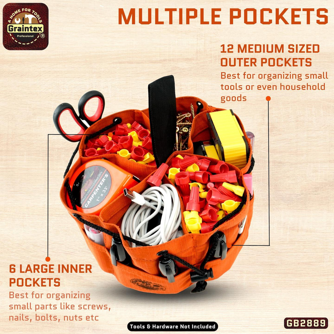 GB2889 :: Grab Bag Rust Color Rip-stop Canvas 18 Pockets Drawstring Closure