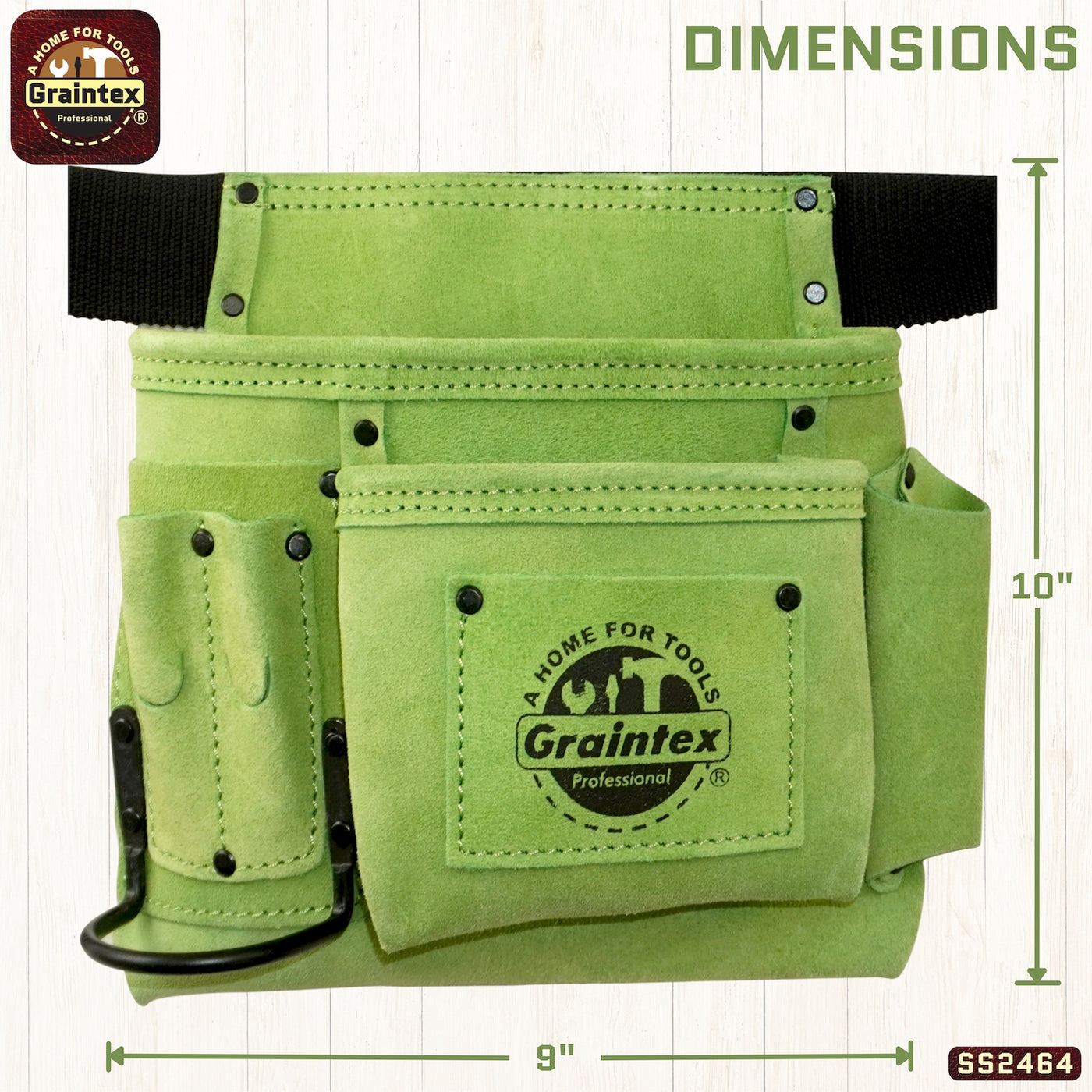 SS2464 :: 5 Pocket Nail & Tool Pouch Lime Green Color Suede Leather with Belt