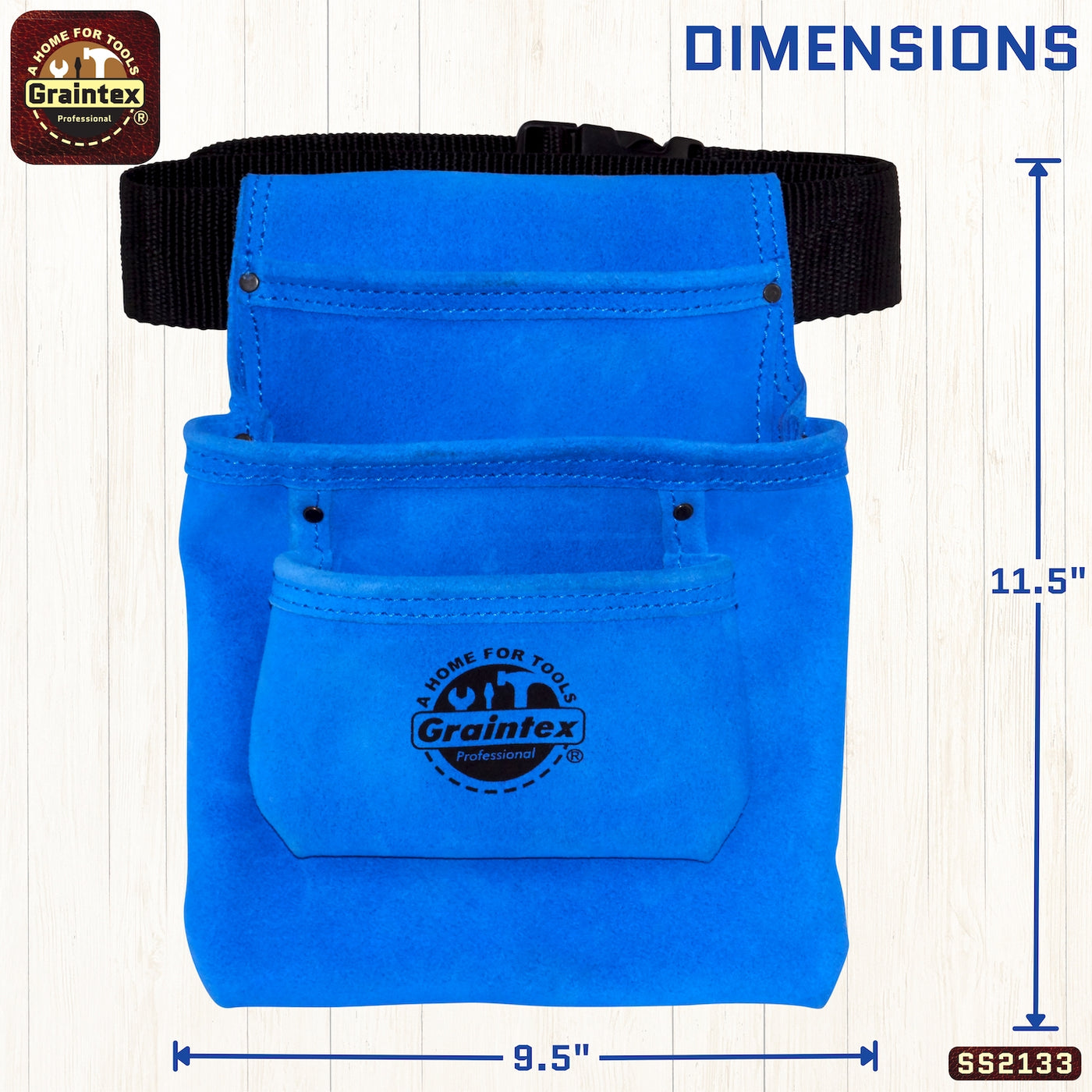 SS2133 :: 3 Pocket Nail & Tool Pouch Royal Blue Color Suede Leather with Belt