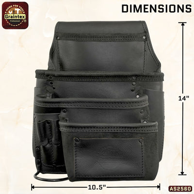 AS2560 :: 10 Pocket Right Handed Framer’s Tool Pouch Ambassador Series Black Color Top Grain Leather