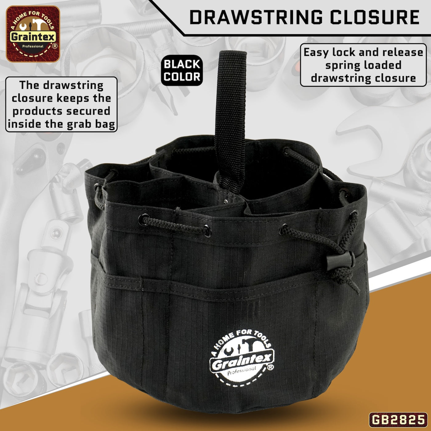 GB2825 :: 3 Pcs Grab Bags Set Rust, Black and Khaki Color Rip-stop Canvas 18 Pockets