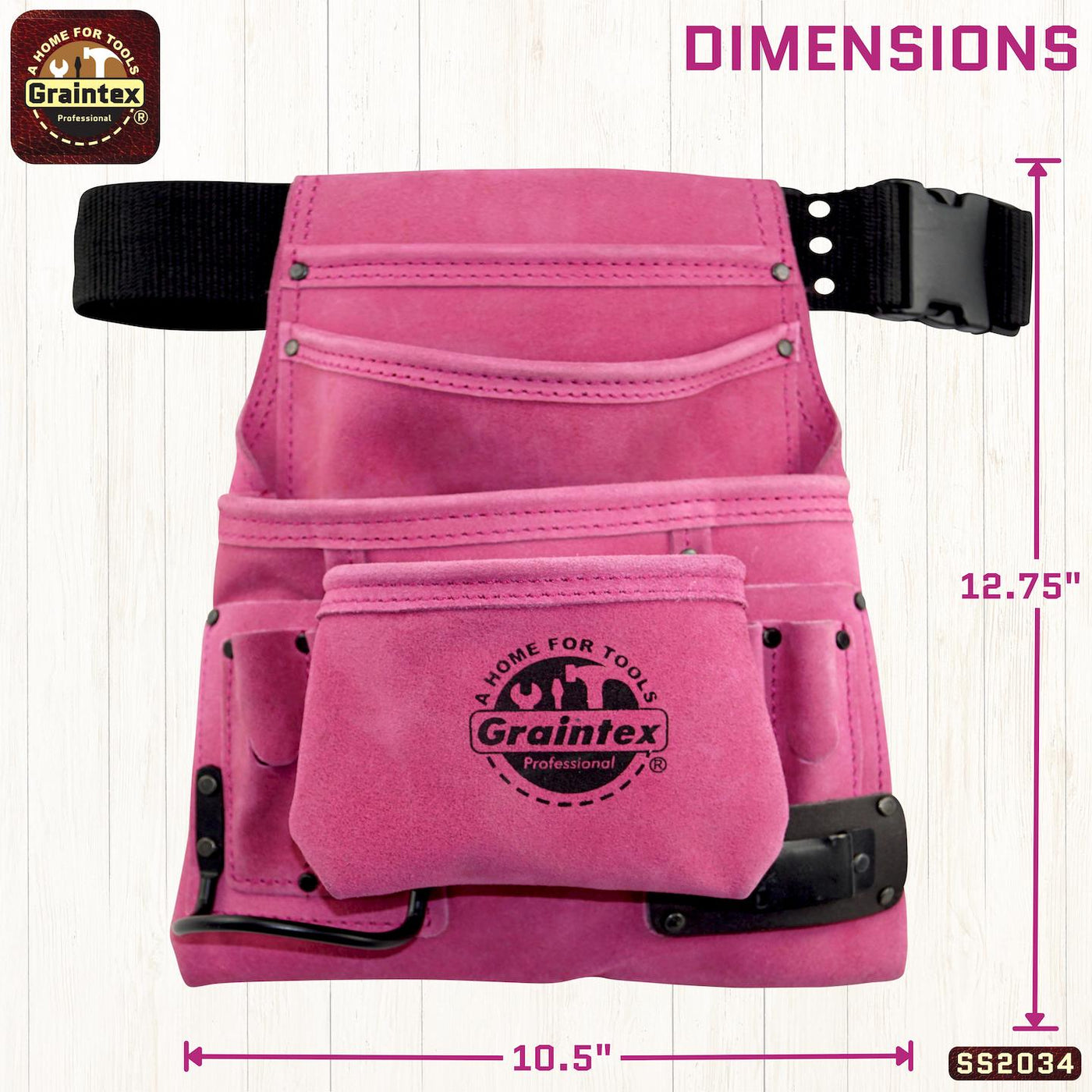 SS2034 :: 10 Pocket Nail & Tool Pouch Pink Color Suede Leather with Belt