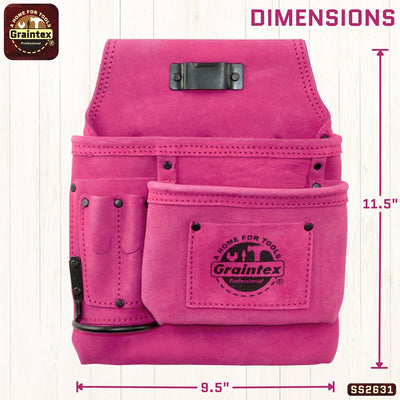 SS2631 :: 5 Pocket Right Handed Nail & Tool Pouch Pink Color Suede Leather