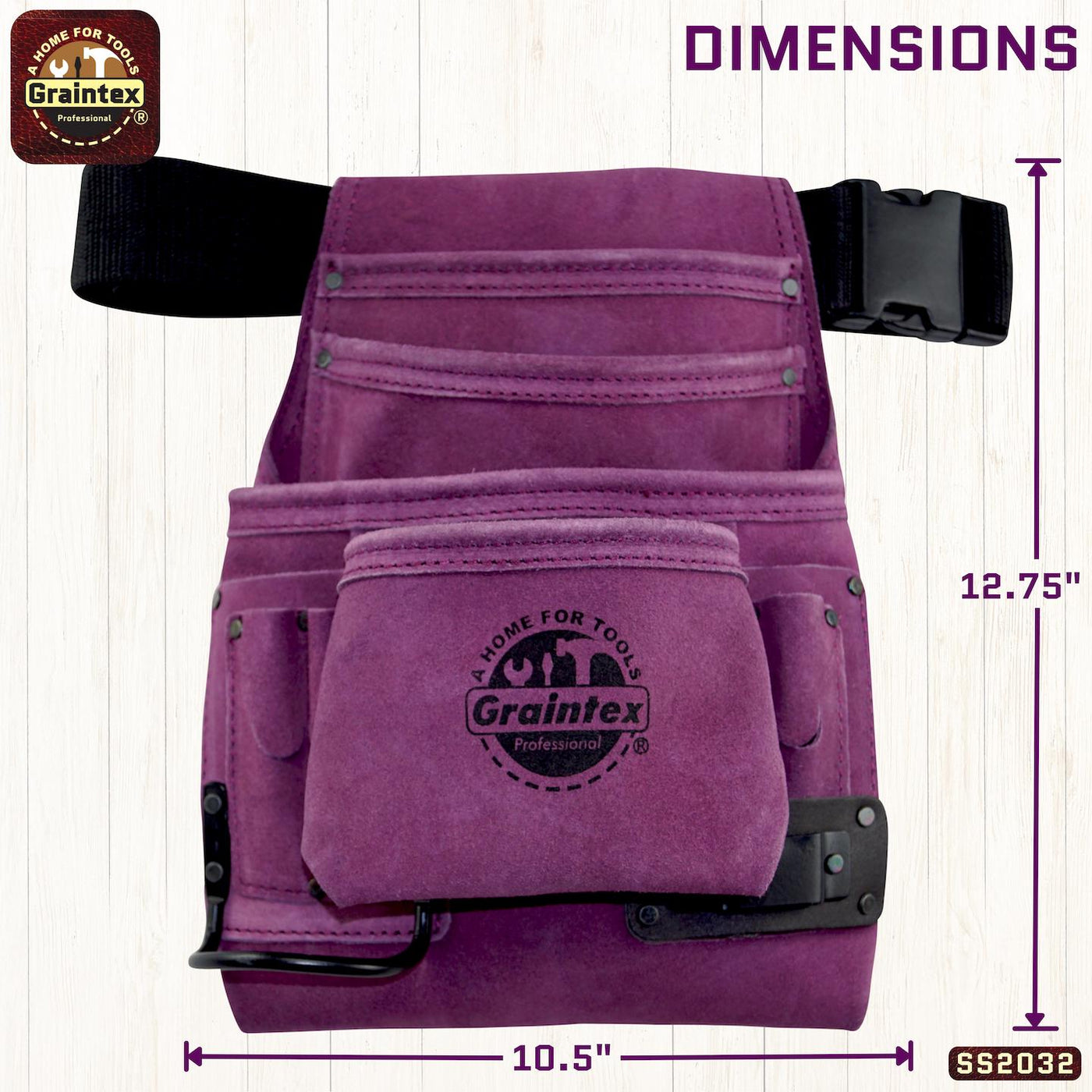 SS2032 :: 10 Pocket Nail & Tool Pouch Purple Color Suede Leather with Belt