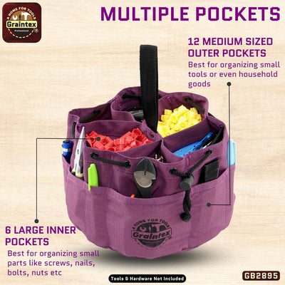 GB2895 :: Grab Bag Purple Color Rip-stop Canvas 18 Pockets Drawstring Closure