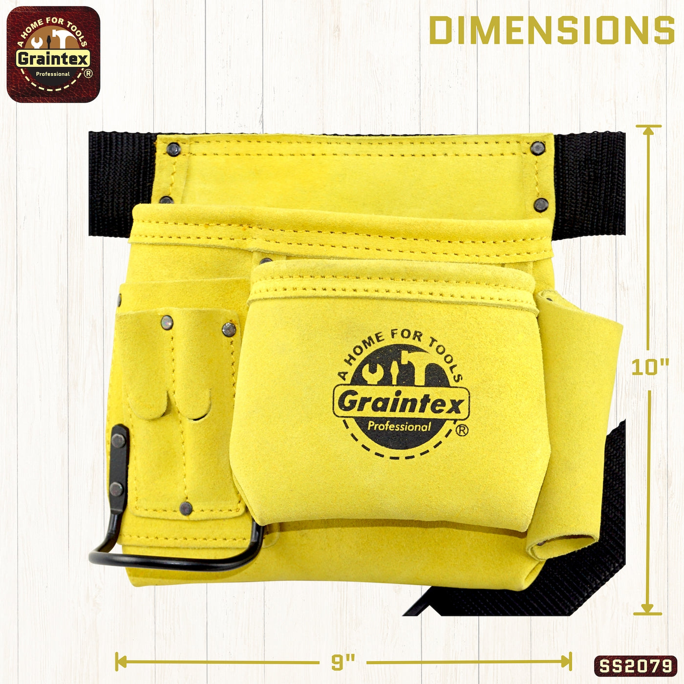 SS2079 :: 5 Pocket Nail & Tool Pouch Yellow Color Suede Leather with Belt