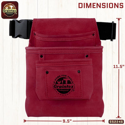 SS2246 :: 3 Pocket Nail & Tool Pouch Burgundy Color Suede Leather with Belt