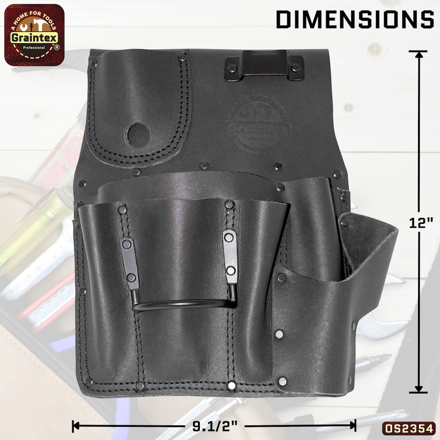 OS2354 :: Drywall Pouch Left Handed Black Color Top Grain Leather