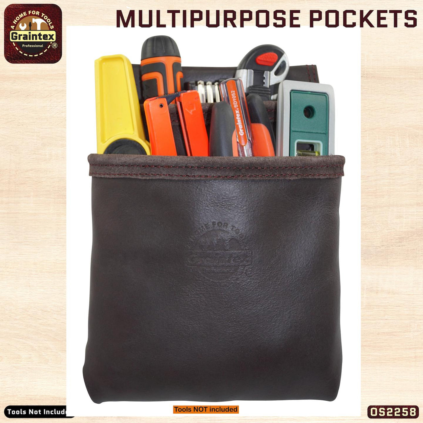 OS2258 :: 2 Pocket Nail & Tool Pouch Oil Tanned Leather