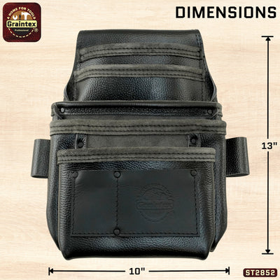 ST2852 :: 7 Pocket Nail & Tool Pouch RUGGED Black Color Top Grain Leather
