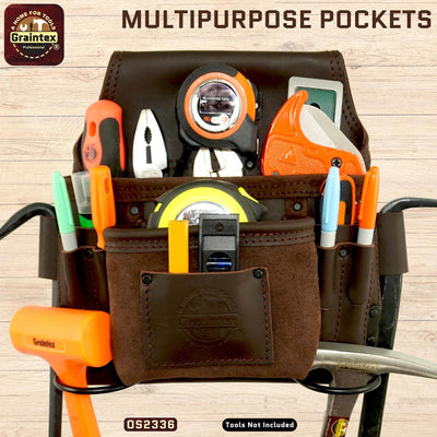 OS2336 :: 8 Pocket Nail & Tool Pouch Brown Color Top Grain Oil Tanned Leather