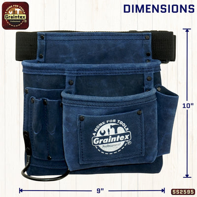 SS2595 :: 5 Pocket Nail & Tool Pouch Navy Blue Color Suede Leather with Belt