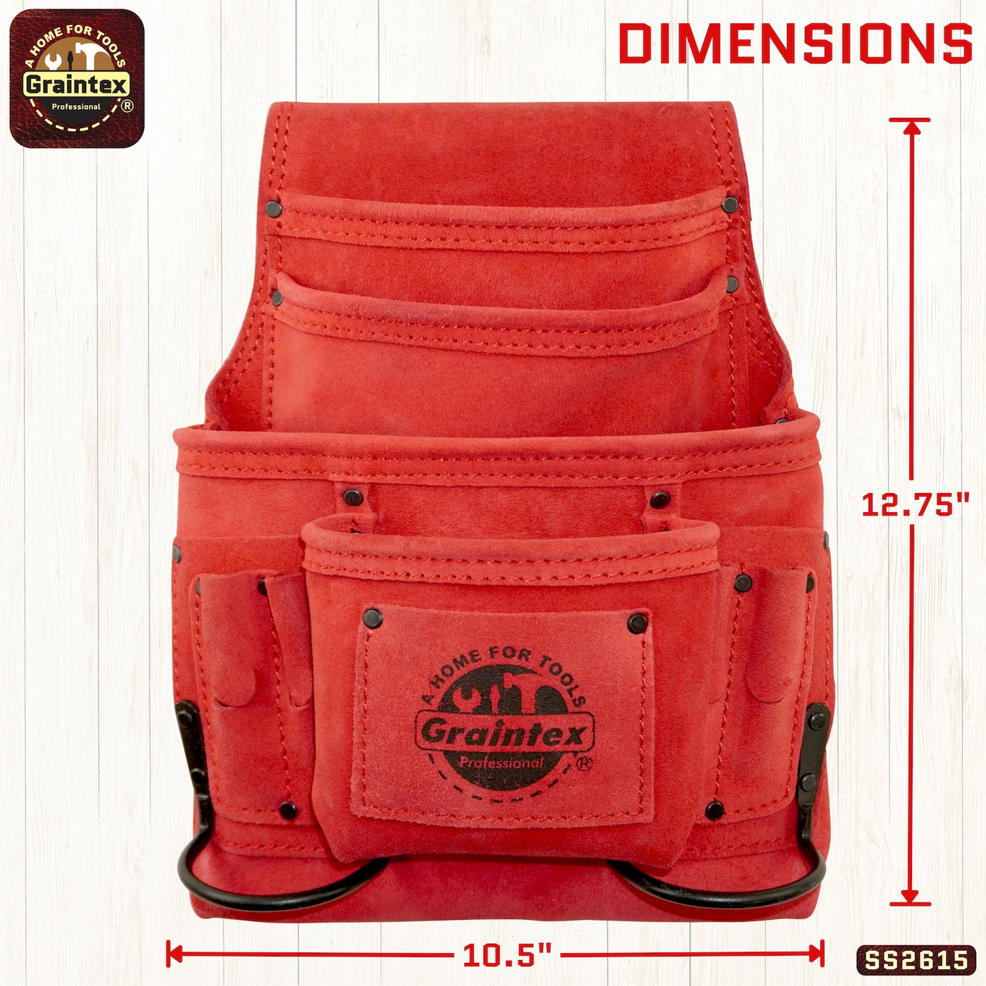 SS2615 :: 10 Pocket Nail & Tool Pouch Red Color Suede Leather