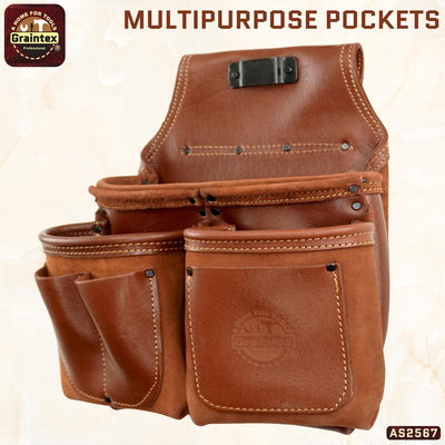 AS2567 :: 6 Pocket Framer’s Tool Pouch Ambassador Series Chestnut Brown Color Top Grain Leather