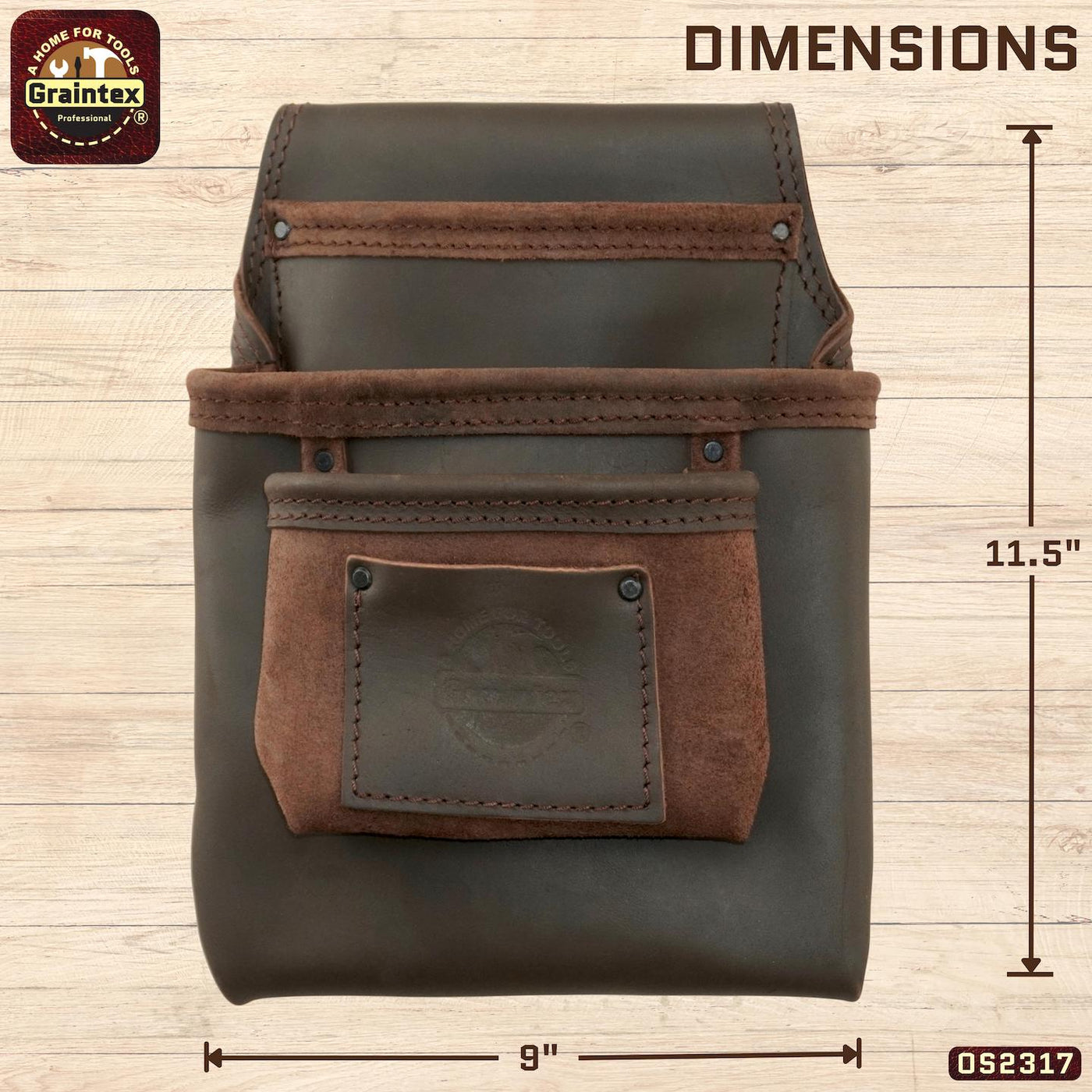 OS2317 :: 3 Pocket Nail & Tool Pouch Brown Color Top Grain Oil Tanned Leather