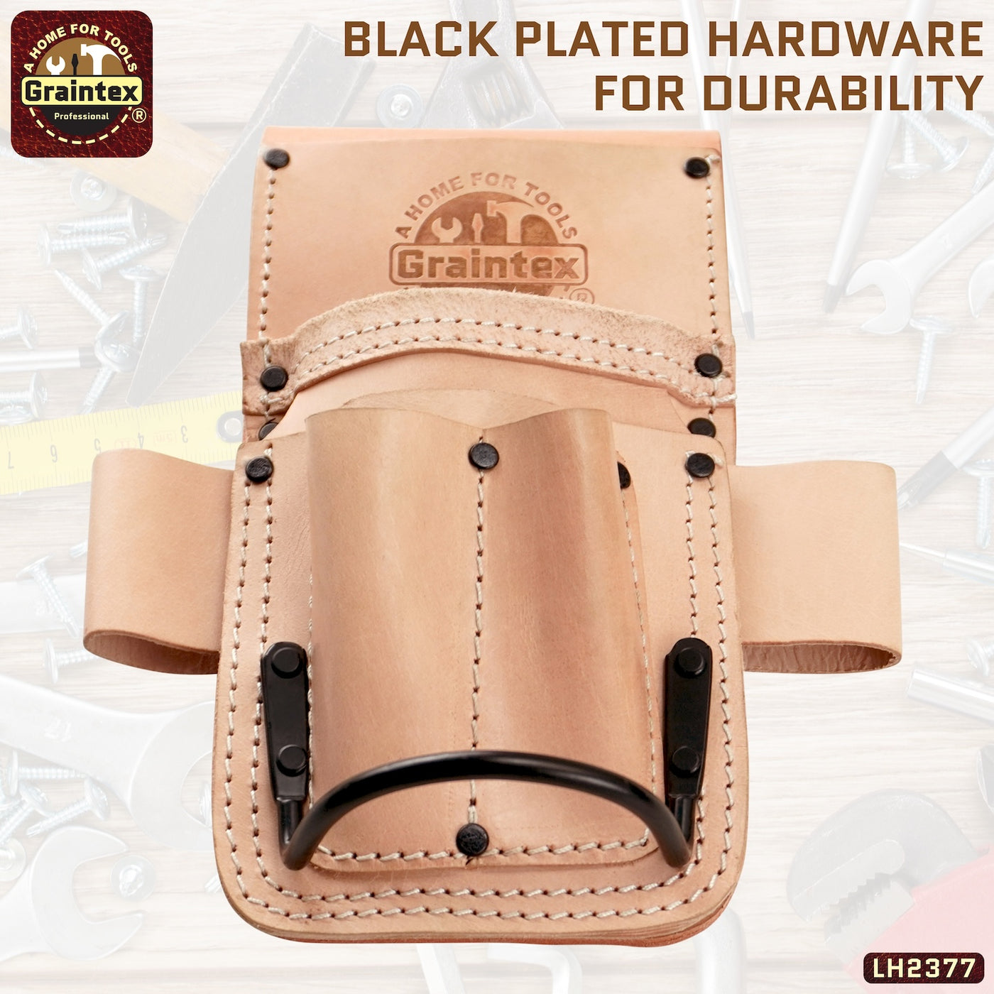 LH2377 :: 5 POCKET MULTI TOOL HOLDER HEAVY DUTY NATURAL COLOR TOP GRAIN LEATHER