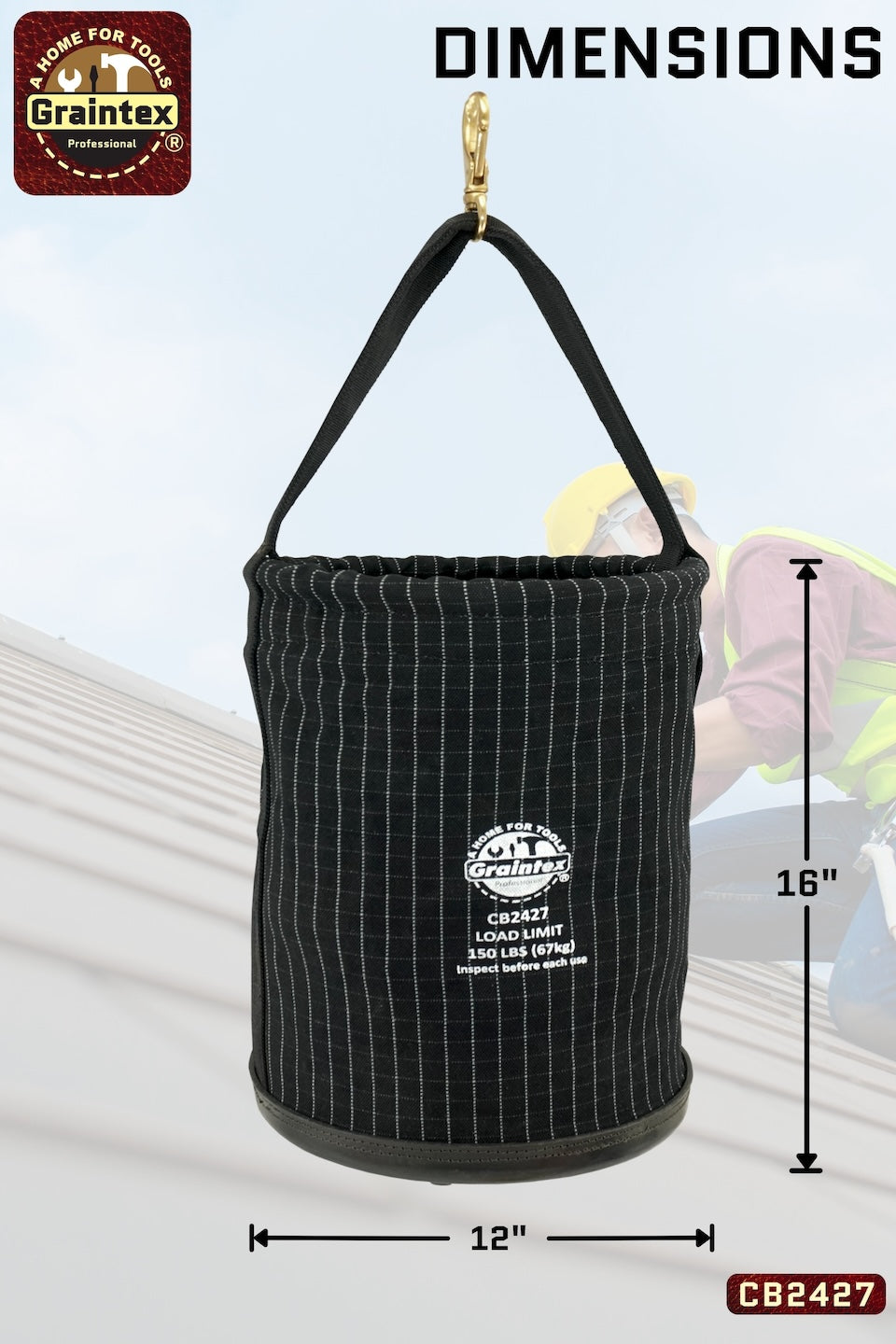 CB2427 :: UTILITY CANVAS BUCKET PLASTIC BOTTOM 12”X16” WEBBING