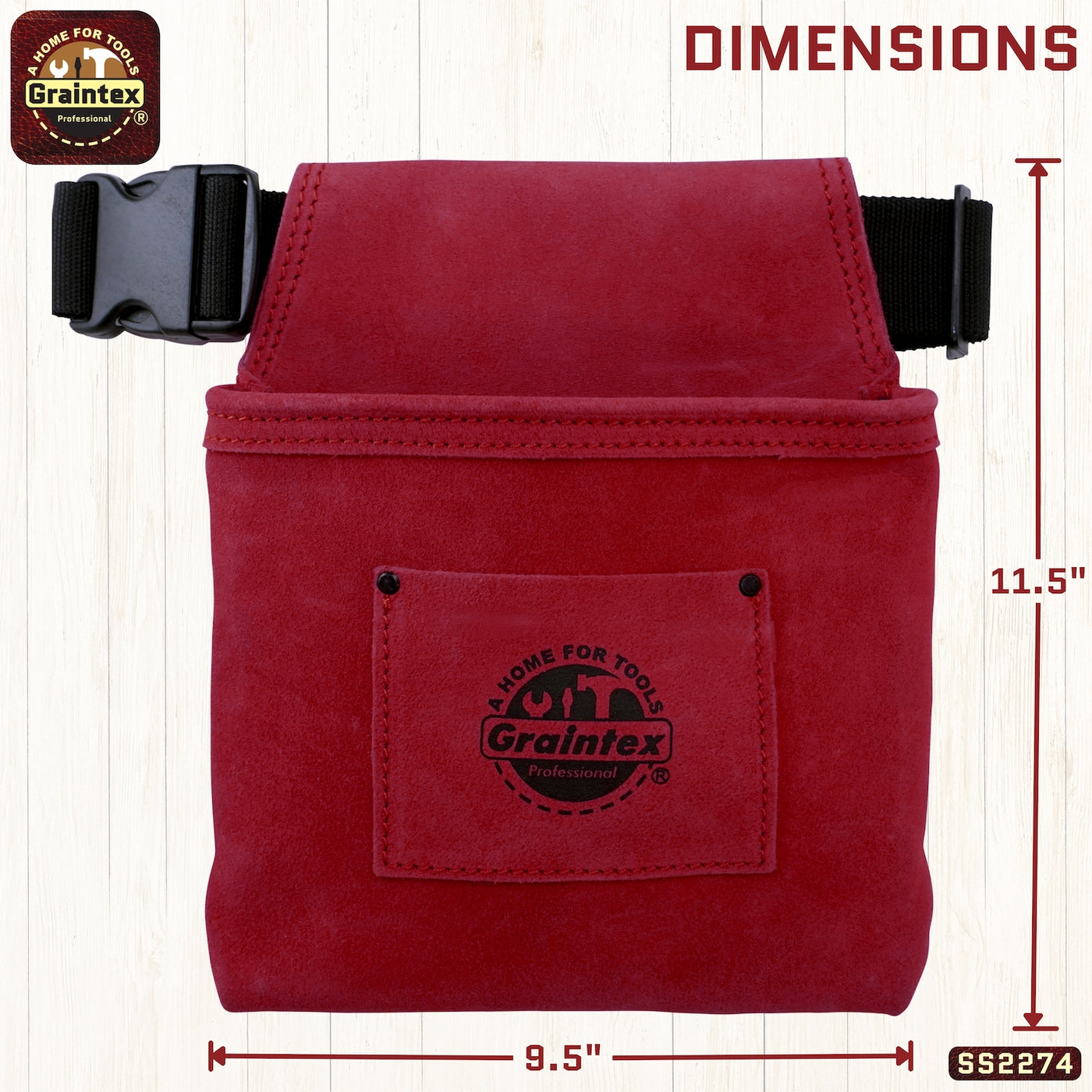 SS2274 :: 1 Pocket Nail & Tool Pouch Burgundy Color Suede Leather with Belt