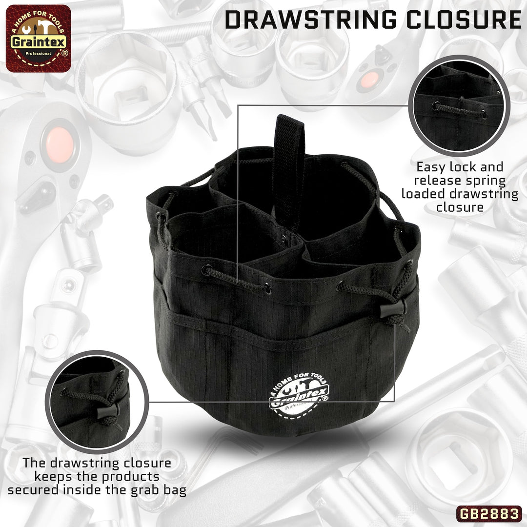 GB2883 :: Grab Bag Black Color Rip-stop Canvas 18 Pockets