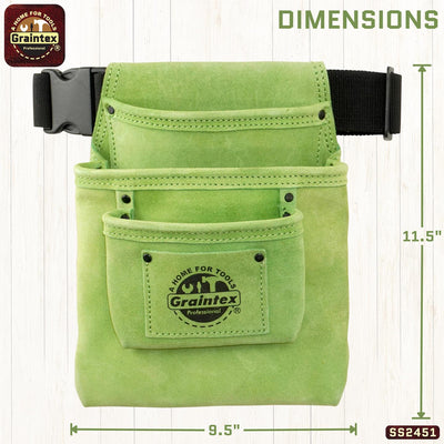 SS2451 :: 3 Pocket Nail & Tool Pouch Lime Green Color Suede Leather with Belt