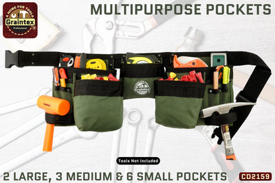 CD2159 :: 11 POCKET FINISHER CANVAS TOOL BELT HUNTER GREEN COLOR RIP-STOP CANVAS