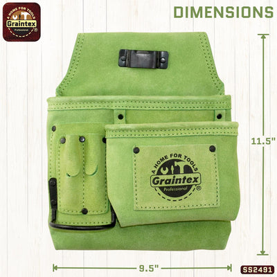 SS2491 :: 5 Pocket Right Handed Nail & Tool Pouch Lime Green Color Suede Leather