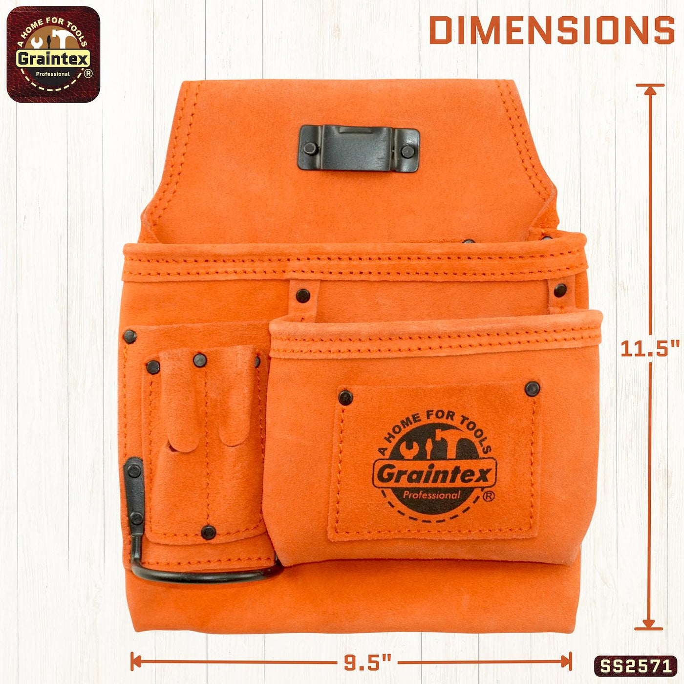 SS2571 :: 5 Pocket Right Handed Nail & Tool Pouch Orange Color Suede Leather