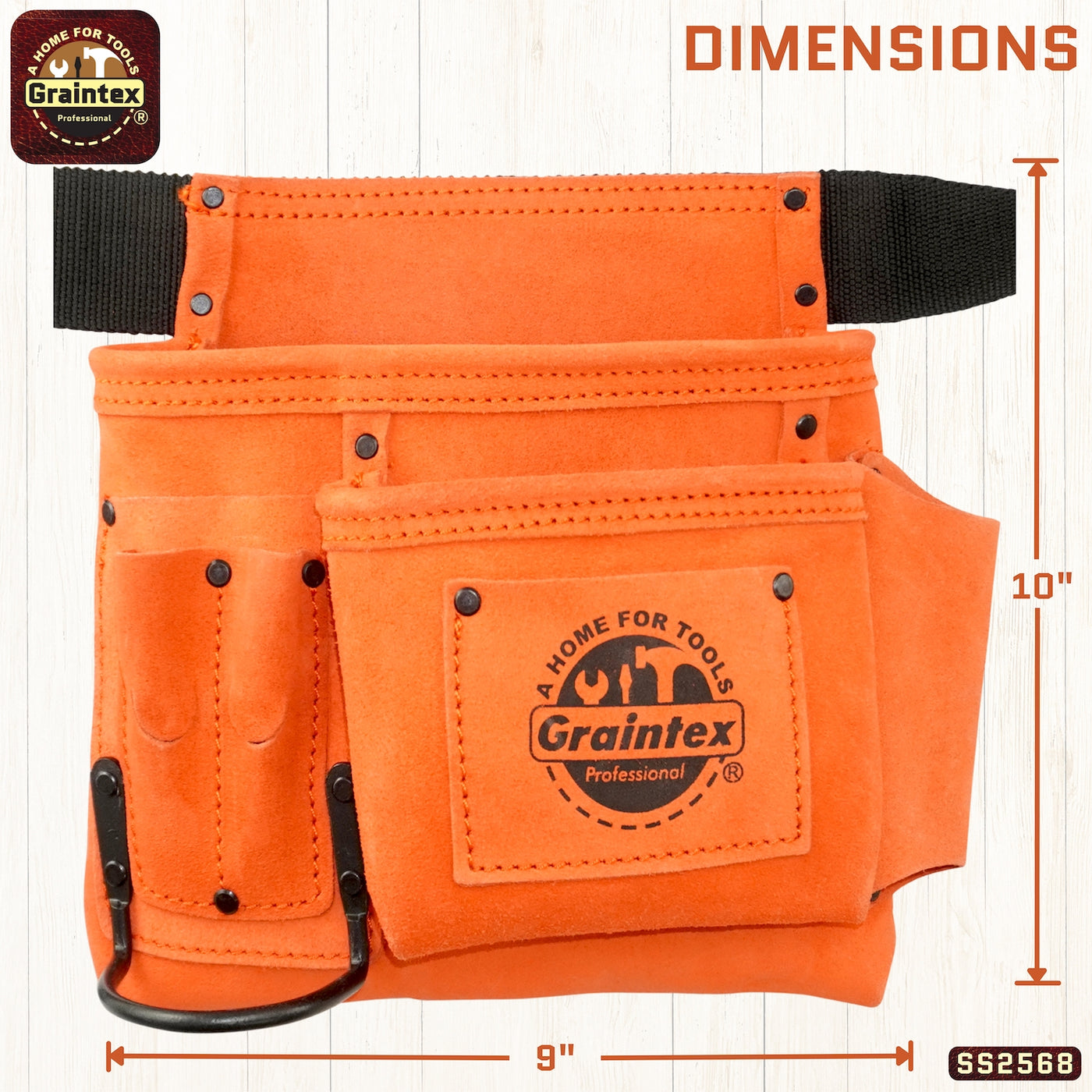 SS2568 :: 5 Pocket Nail & Tool Pouch Lime Orange Color Suede Leather with Belt