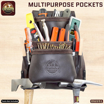 OS2251 :: 9 Pocket Nail &amp; Tool Pouch Oil Tanned Leather