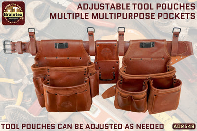 AD2548 :: 4 Piece 14 Pocket Framer’s Tool Belt Combo Ambassador Series Chestnut Color Top Grain Leather