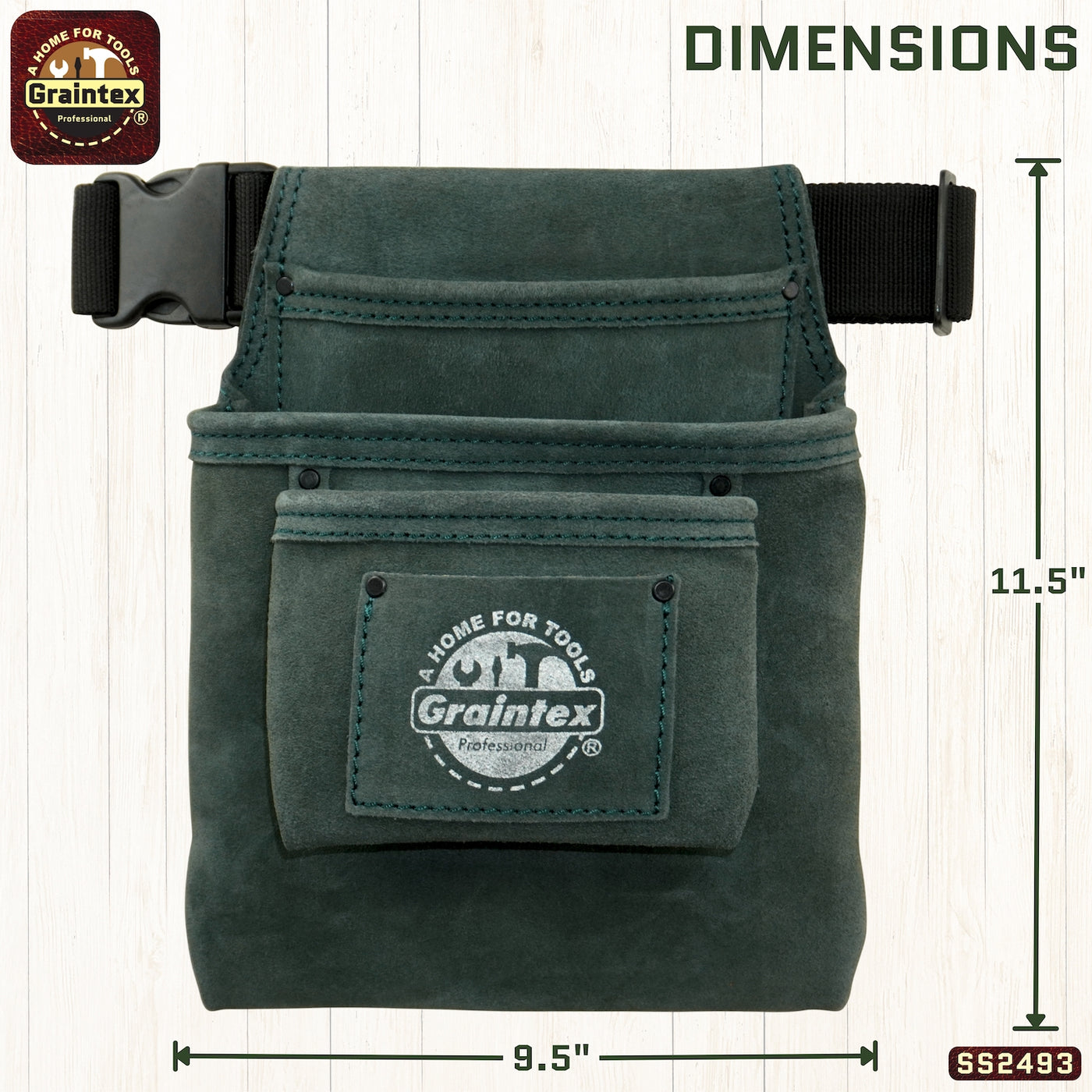 SS2493 :: 3 Pocket Nail & Tool Pouch Hunter Green Color Suede Leather with Belt