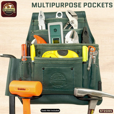 ST2095 :: 10 Pocket Nail & Tool Pouch Green Color Top Grain Leather