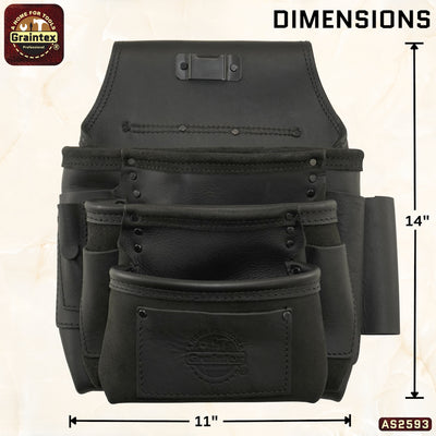 AS2593 :: 10 Pocket Framer’s Tool Pouch Ambassador Series Black Color Top Grain Leather