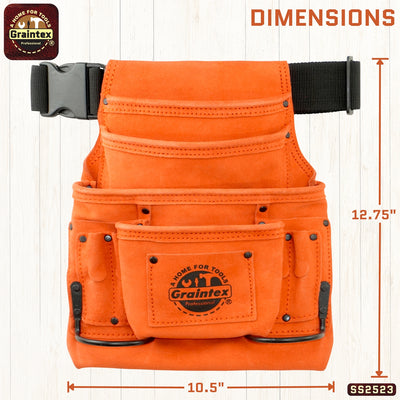 SS2523 :: 10 Pocket Nail & Tool Pouch Orange Color Suede Leather with Belt