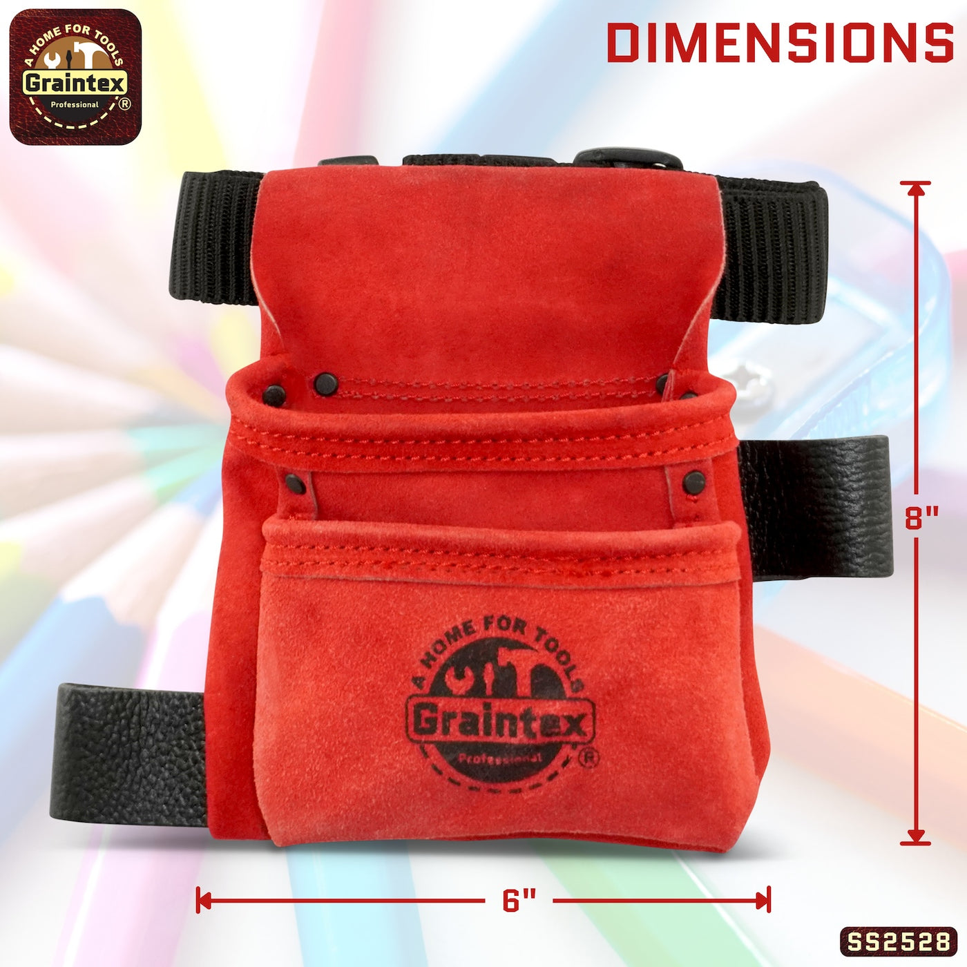 SS2528:: 2 Pocket Children Tool Pouch Red Color Suede Leather